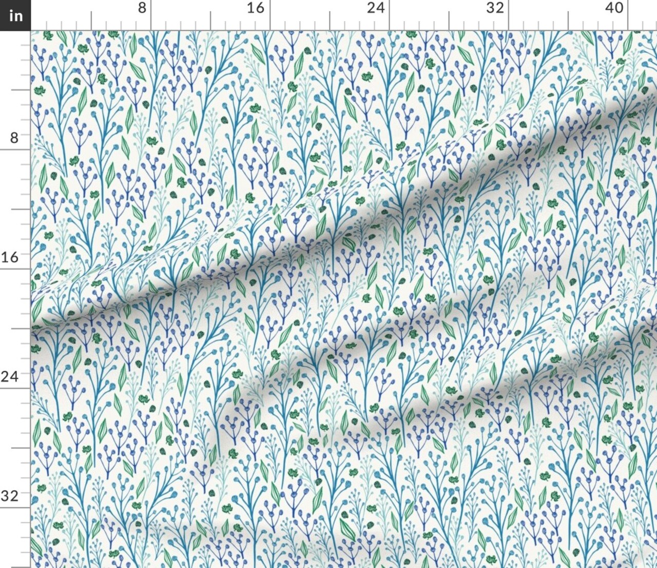 Boho Floral Rustic Botanical Green Cool Tones Scandi Custom Printed Fabric by Spoonflower Various Fabrics by the Yard or Fat Quarter